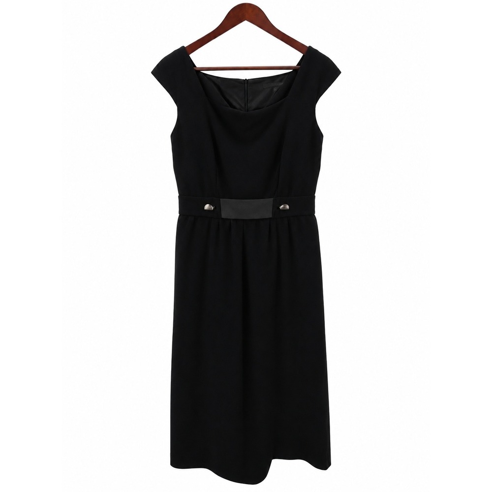 David Meister Cocktail Dress Women 8 Black EUC Square Neck Cap Sleeve UNXQ8672